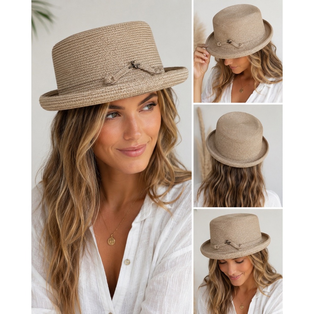 Betmar New York Women's Beige Braided Paper Blend Bucket Sun Hat One Size